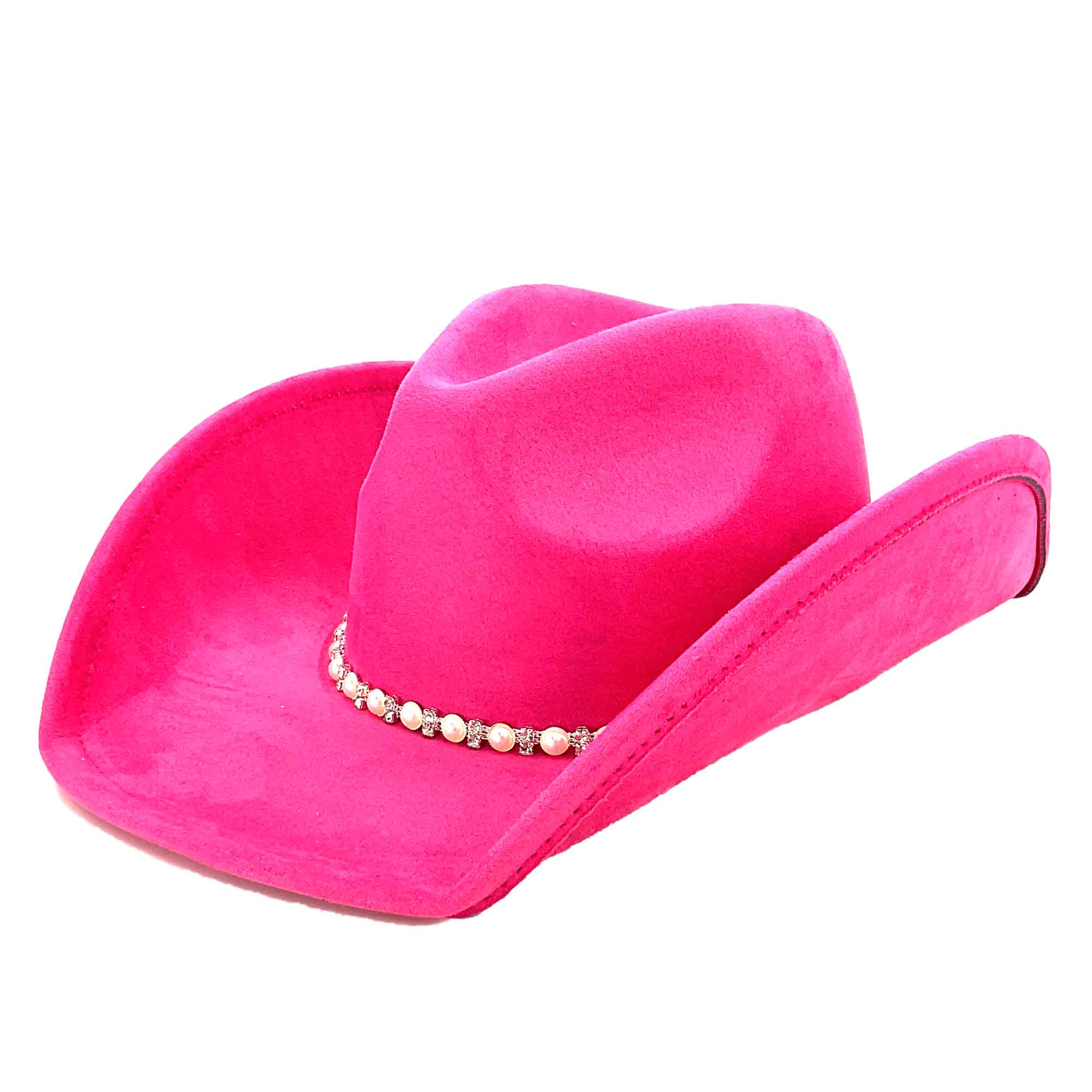 Faux Suede Western Hat with Rhinestone and Pearl Band - Boardwalk Style Cowboy Hat Boardwalk Style Hats DA3199-HPK Hot Pink Medium (57.5 cm) 
