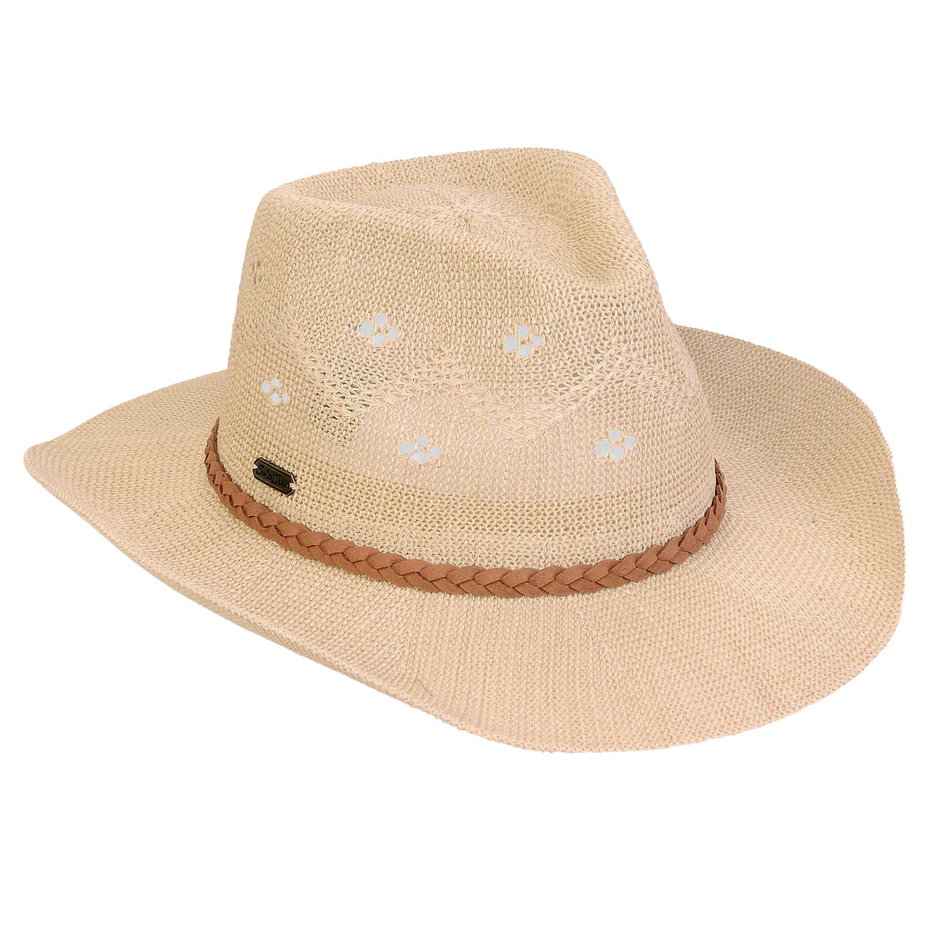 Floral Pattern Knit Western Hat with Braided Band - Sun 'N' Sand Hats Cowboy Hat Sun N Sand Hats HH3303 Beige OS (58 cm)