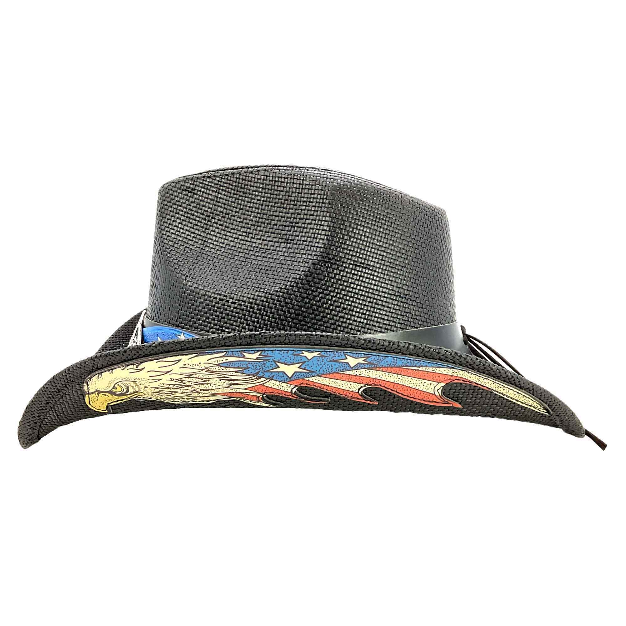 Brass Eagle USA Buckle Faux Leather Band Distressed Western Cowboy Hat Distressed Leather Cowboy Hat: Western Style Buffalo Coin  main image 2