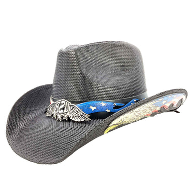 Flying Bold Eagle Under Brim USA Cowboy Hat - Milani Hats Cowboy Hat Milani Hats STE-003U Black M/L (58.5 cm) Straw