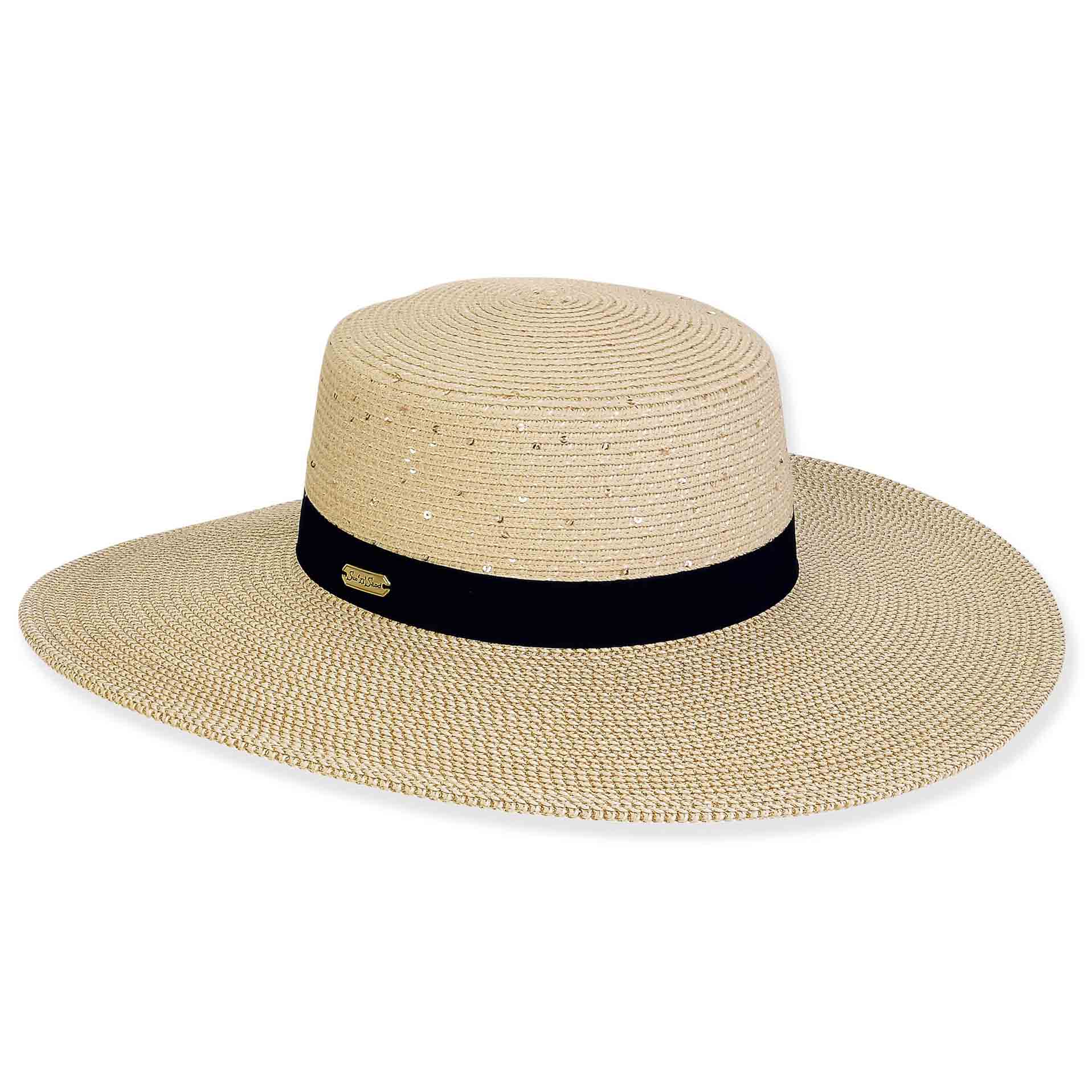 Gold Metallic Embellished Straw Beach Hat - Sun'N'Sand Hats Wide Brim Sun Hat Sun N Sand Hats HH3206B Tan OS (57 cm)