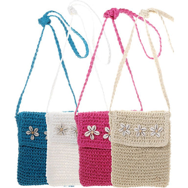 Hand Crocheted Straw Cross Body Bag with Shells - Cappelli Straworld Bags Bags Cappelli Straworld BAG1271-TAN Tan