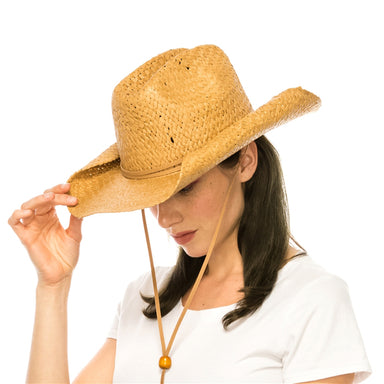 Handwoven Straw Cowboy Hat with Chin Cord - Boardwalk Hats Cowboy Hat Boardwalk Style Hats