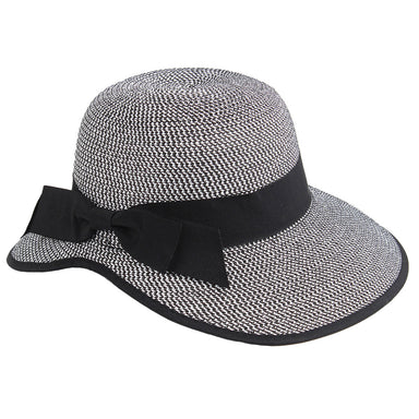 Heathered Straw Backless Sun Hat with Bow - Jeanne Simmons Facesaver Hat Jeanne Simmons JS8556-BLK Black / White  