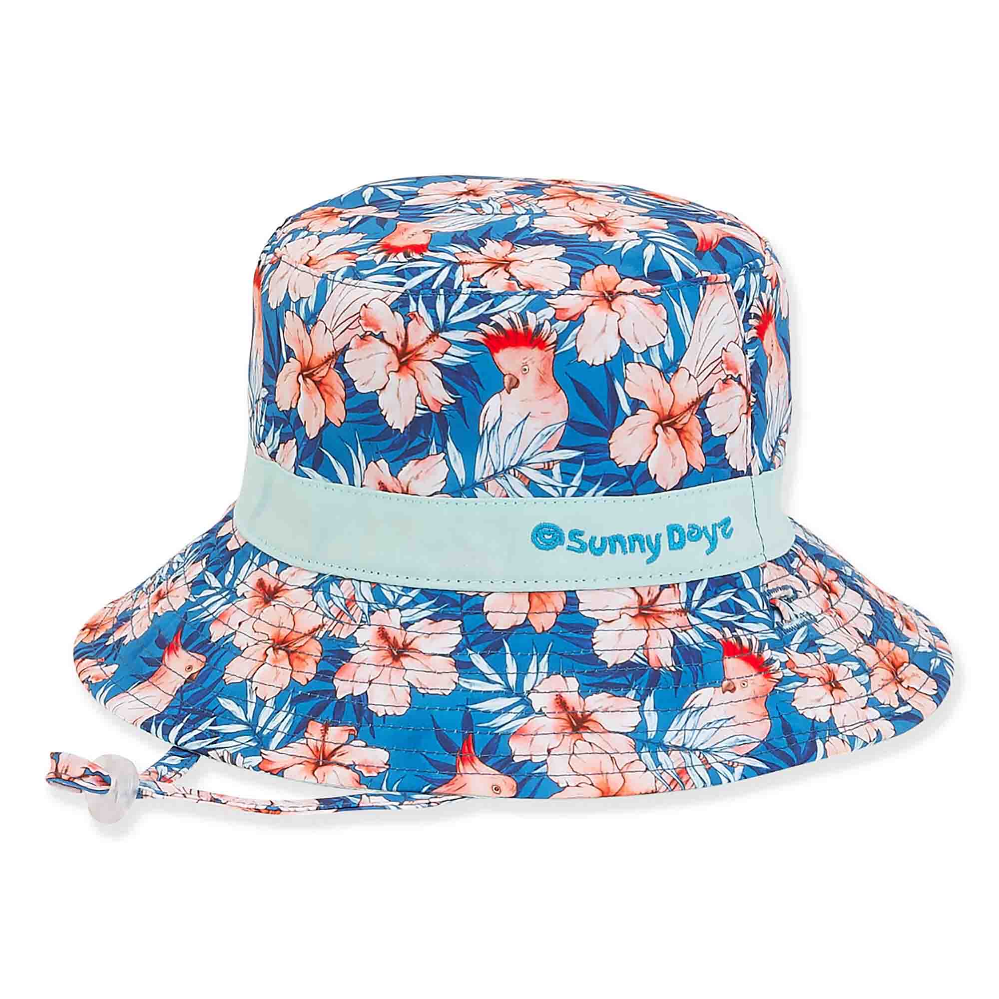 Hibiscus and Cockatoos Reversible Bucket Hat for Petite Heads - Sunny Dayz Hats, Bucket Hat - SetarTrading Hats 