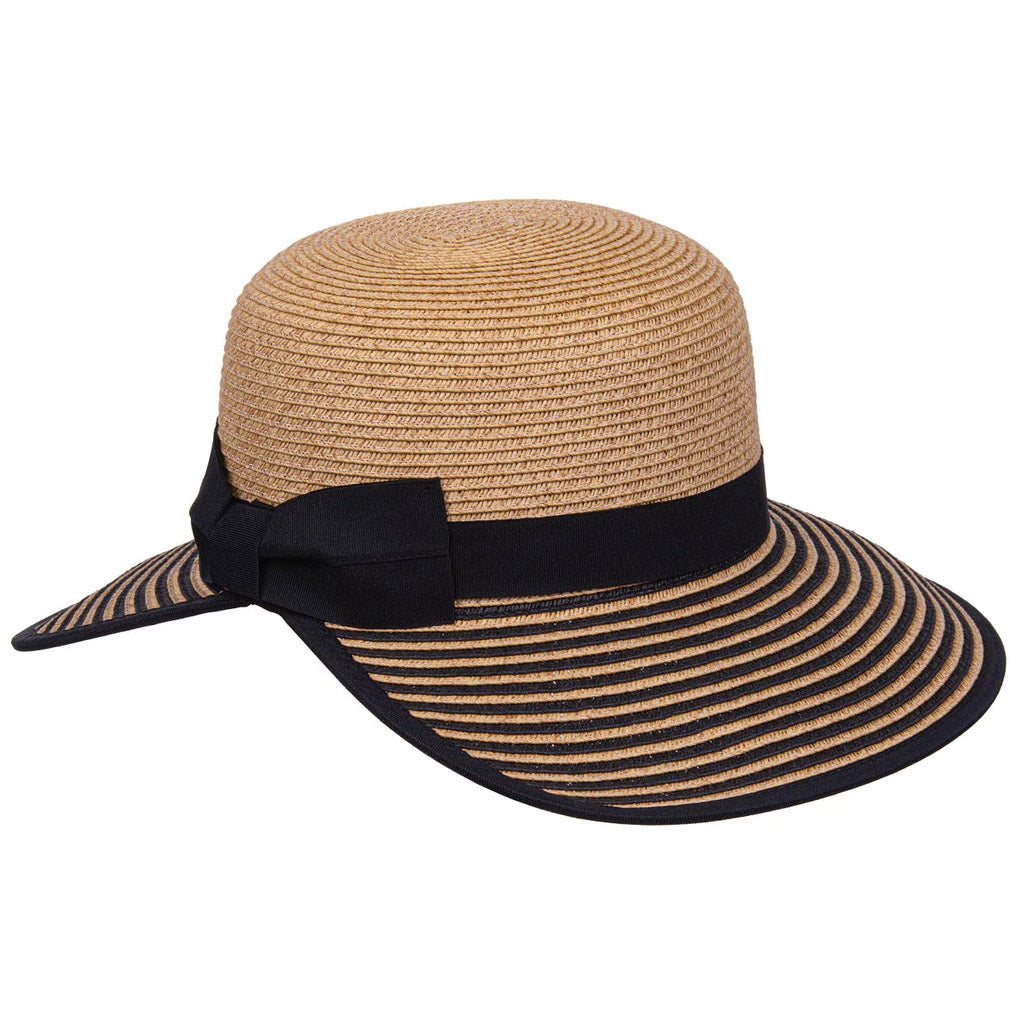 Karen Keith Striped Brim Straw Facesaver Hat with Bow  display picture 2