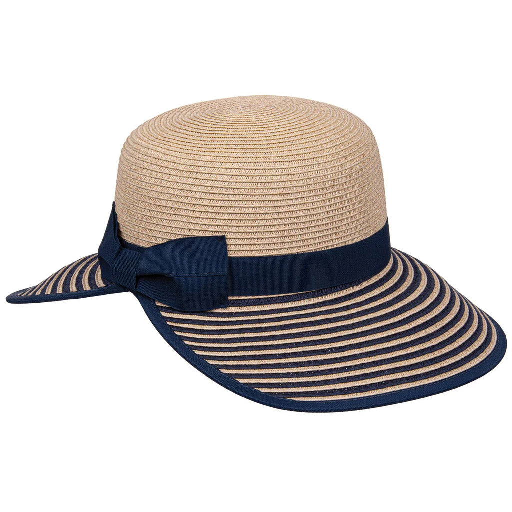 Karen Keith Striped Brim Straw Facesaver Hat with Bow Facesaver Hat Great hats by Karen Keith BT29-B Navy