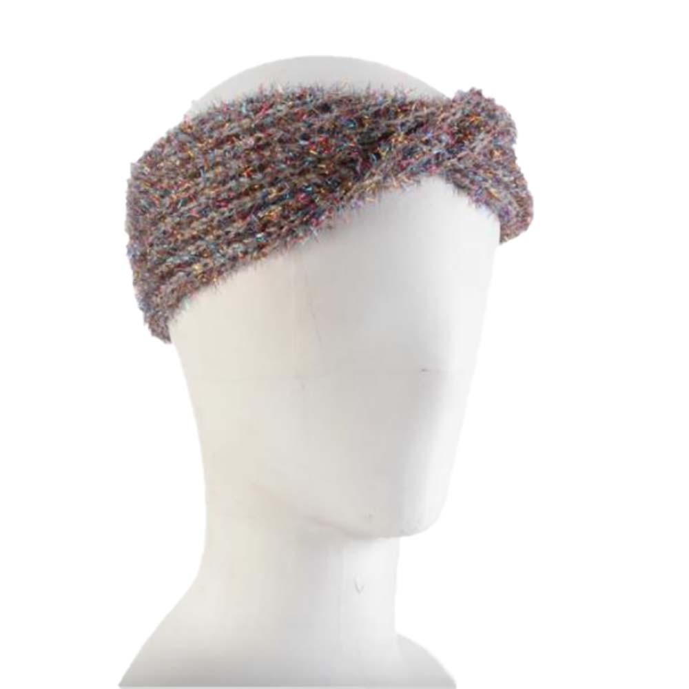 Knit Acrylic Headband with Multi Color Lurex - Scala Hats Headband Scala Hats LK205-GREY Grey  