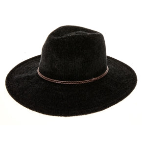 Knit Chenille Safari Hat with Braided Leather Band - Boardwalk Hats Safari Hat Boardwalk Style Hats DA3195-BLK Black OS 
