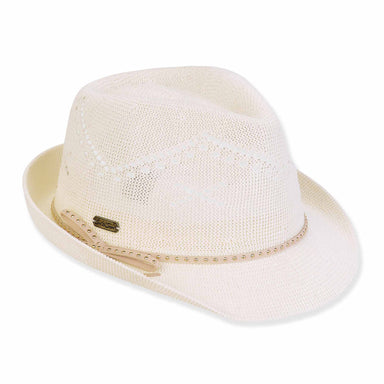 Knit Fedora with Gold Studded Leatherette Band - Sun 'n' Sand® Hats Fedora Hat Sun N Sand Hats HH3341A Natural M/L (58 cm)