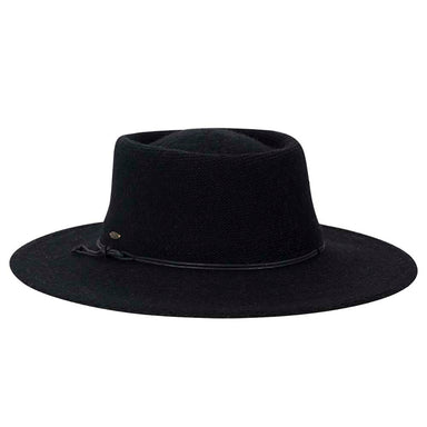 Knit Wool Blend Gaucho Hat with Waxed Cord - Scala Hats Bolero Hat Scala Hats LW774-BLK Black Medium (57 cm) 