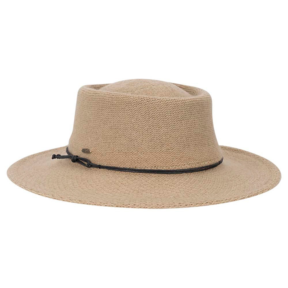 Knit Wool Blend Gaucho Hat with Waxed Cord Scala Hats