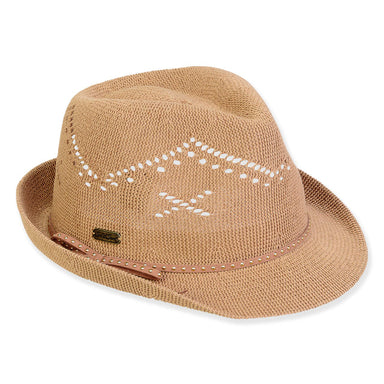 Knit Fedora with Gold Studded Leatherette Band - Sun 'n' Sand® Hats Fedora Hat Sun N Sand Hats HH3341B Tan M/L (58 cm)
