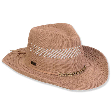 Lace Stitch Knit Cowboy Hat with Chain Link Band - Sun 'N' Sand Hats Cowboy Hat Sun N Sand Hats HH3304B Tan OS (58 cm)