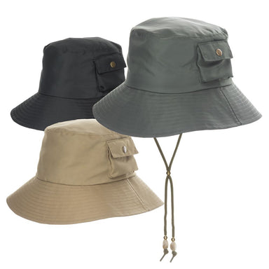 Ladies Rain Hat with Cargo Pocket - Scala Collection Kettle Brim Hat Scala Hats SCA11248-KAKI Khaki OS