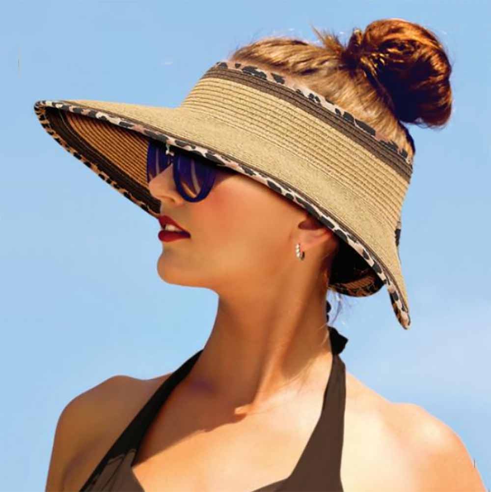 Cotton Sun Visor with Coil Lace for Women with Wide Brim Black / M/L (57-60 cm)