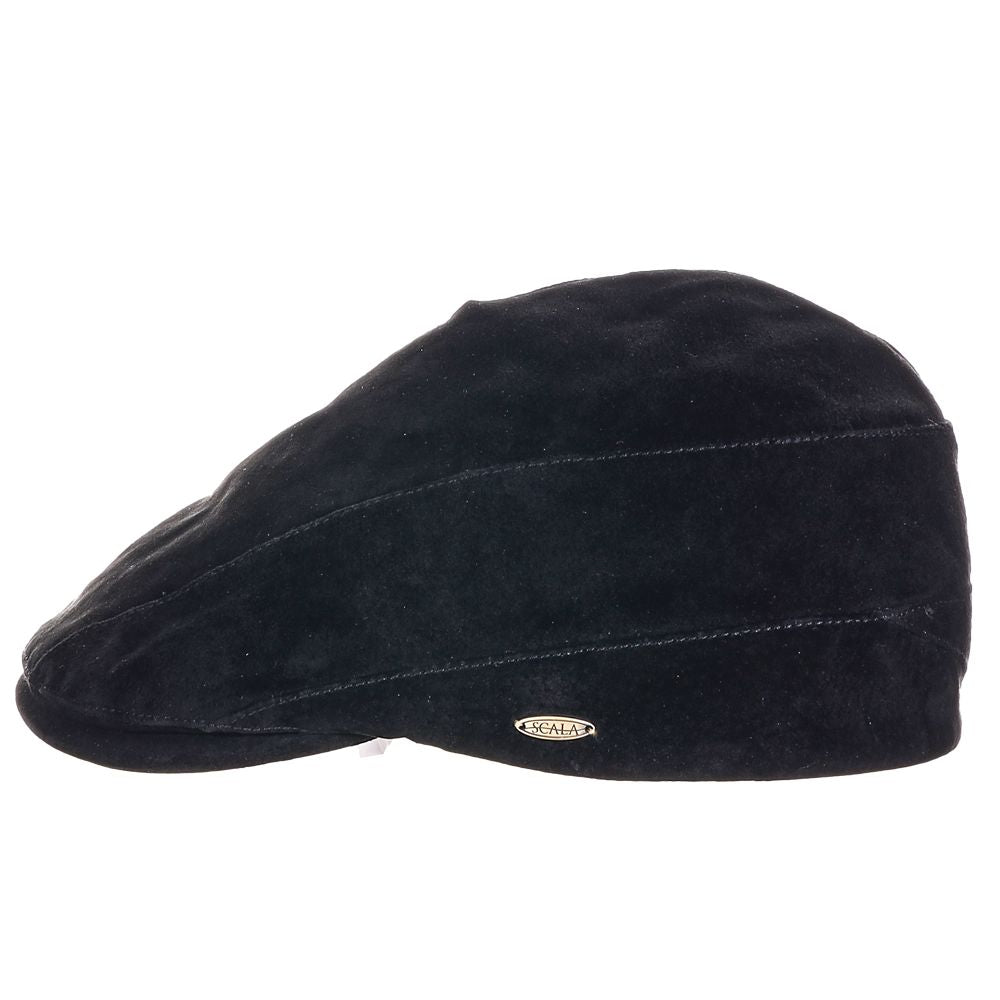 Leven Suede Leather Flat Cap - Scala Hat Flat Cap Scala Hats SL46-BLK2 Black Medium