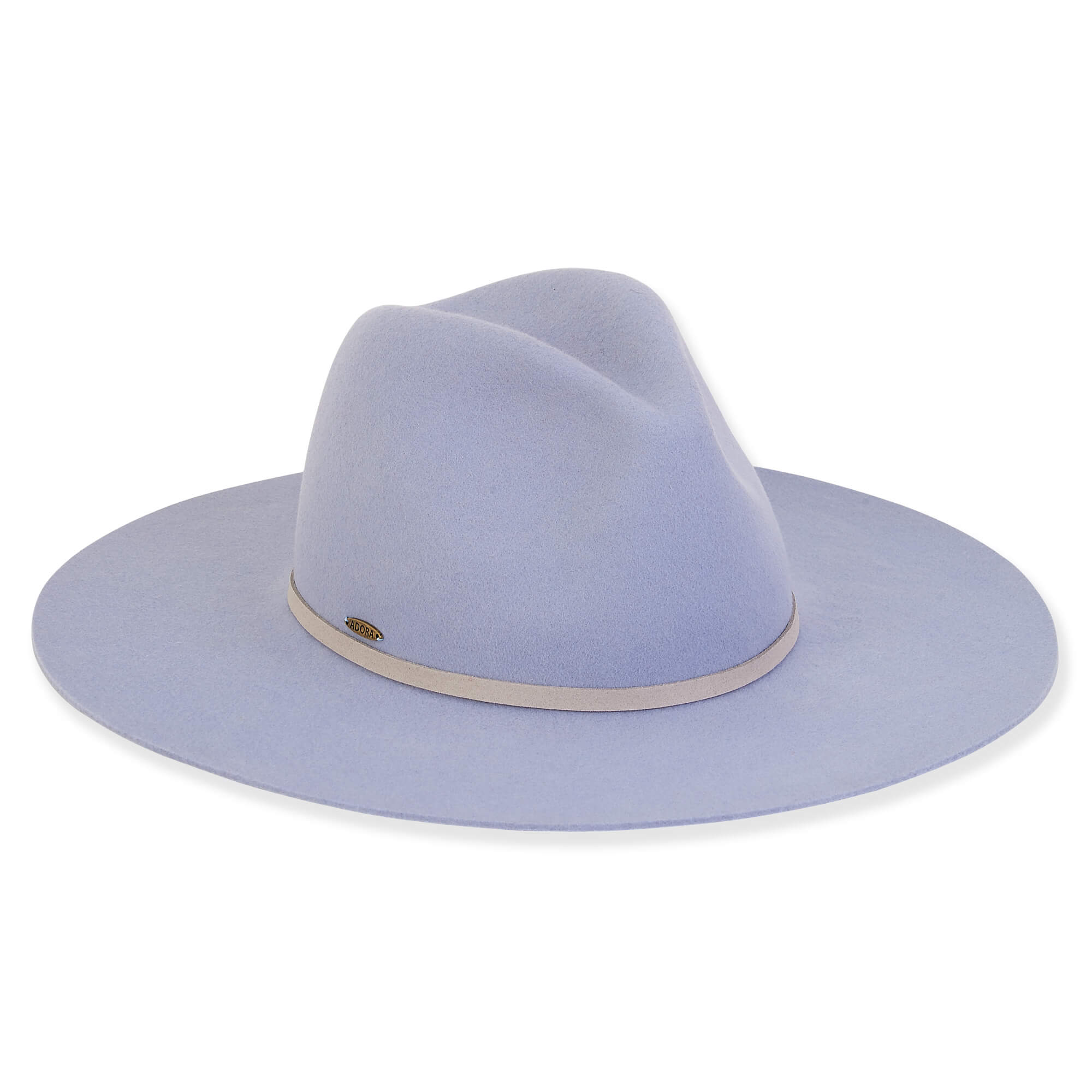 Light Denim Blue Raw Edge Wide Brim Wool Felt Safari Hat - Adora® Wool Hat