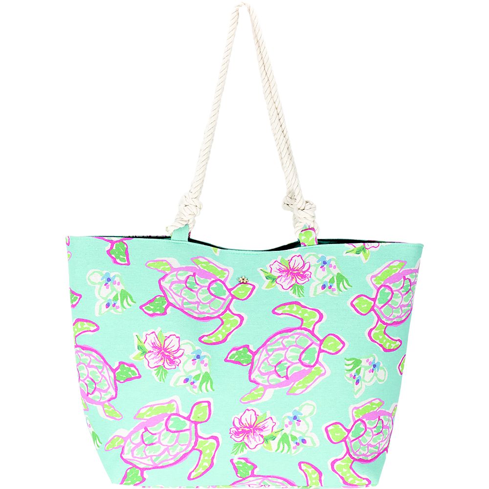 Lilies and Sea Turtles Print Tote with Rope Handles - Cappelli Straworld Bags Bags Cappelli Straworld