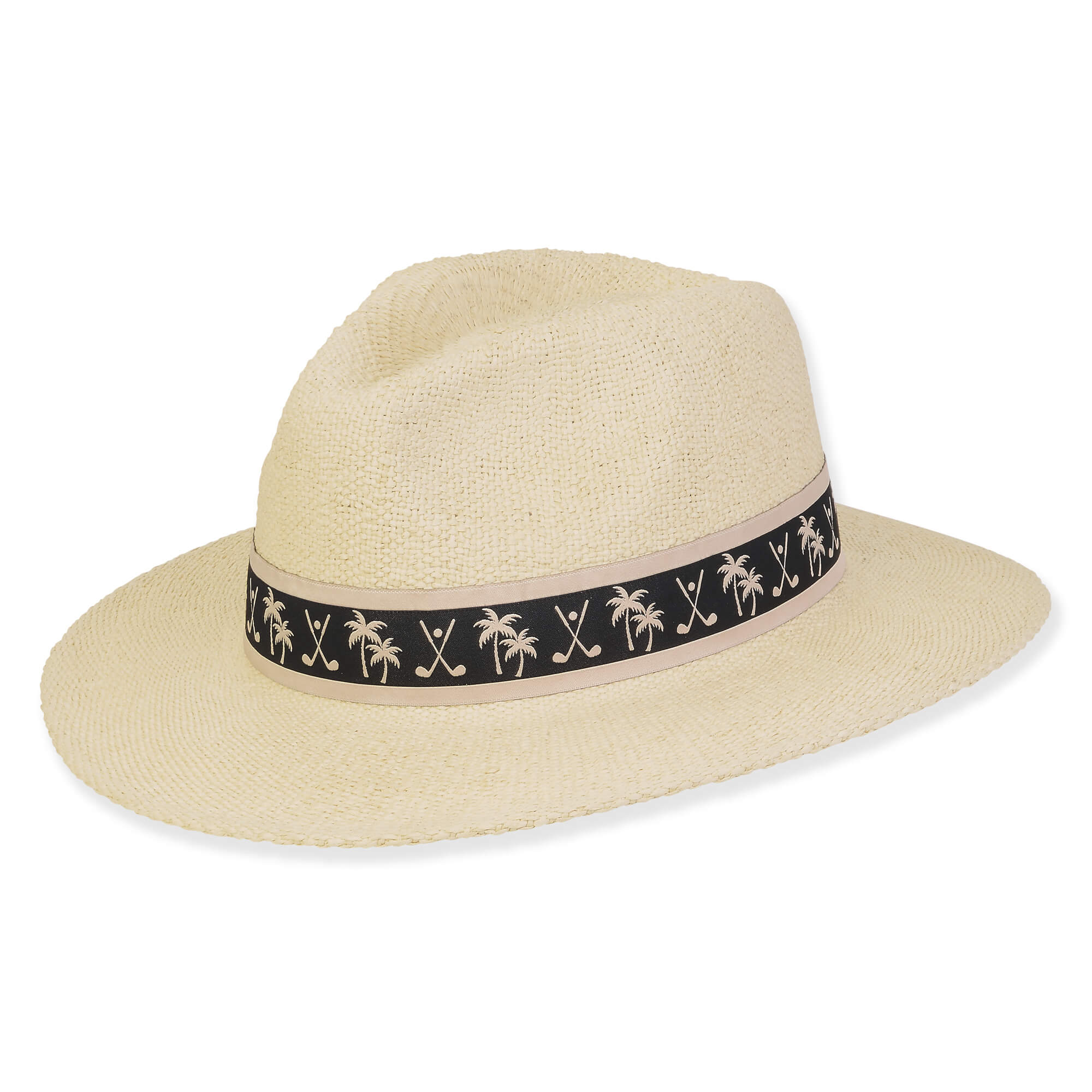 Men's Sun Hat with Golf Clubs and Palm Trees Band - Tidal Tom Hats Safari Hat Tidal Tom HTT1272 Natural L/XL (60 cm)