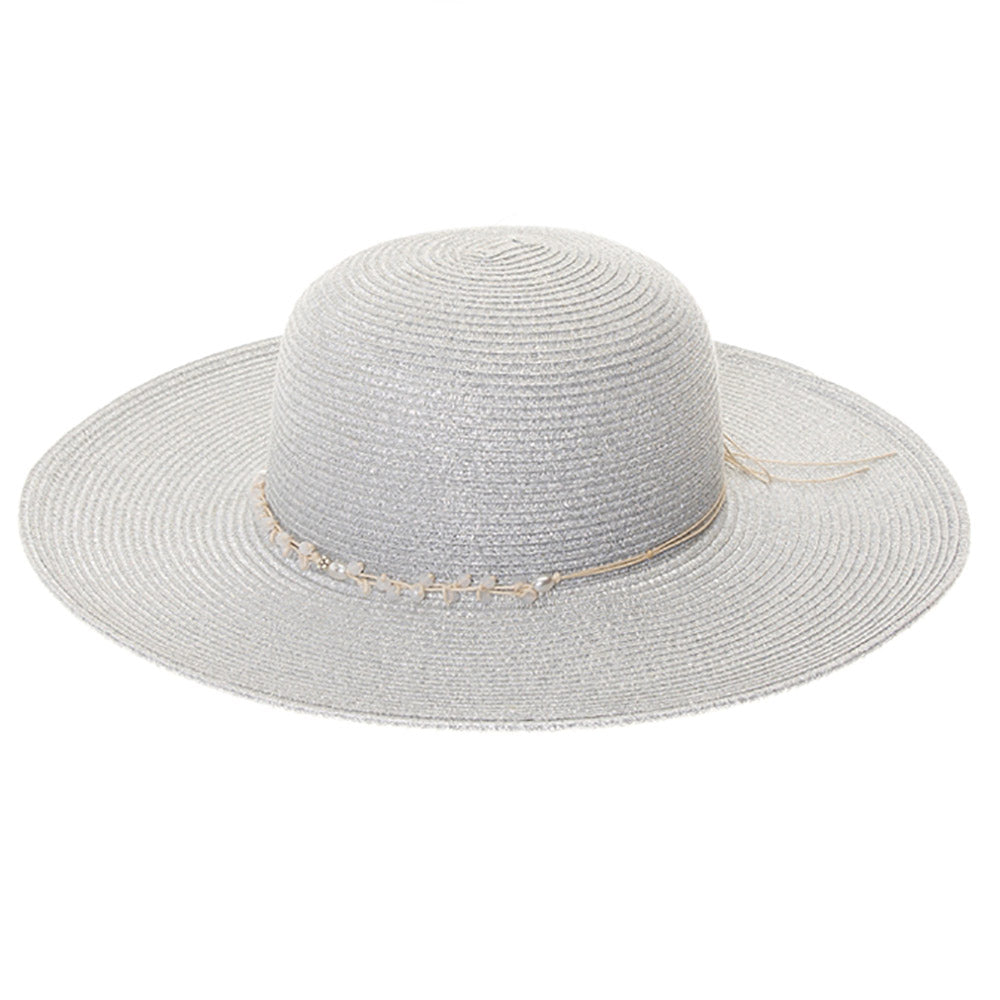 AUGUST Champagne Metallic Shimmer Asymmetrical Brim Cap Cloche Sun Hat Asymmetrical Brim Cap with Coconut Button - Boardwalk Style  main image 4