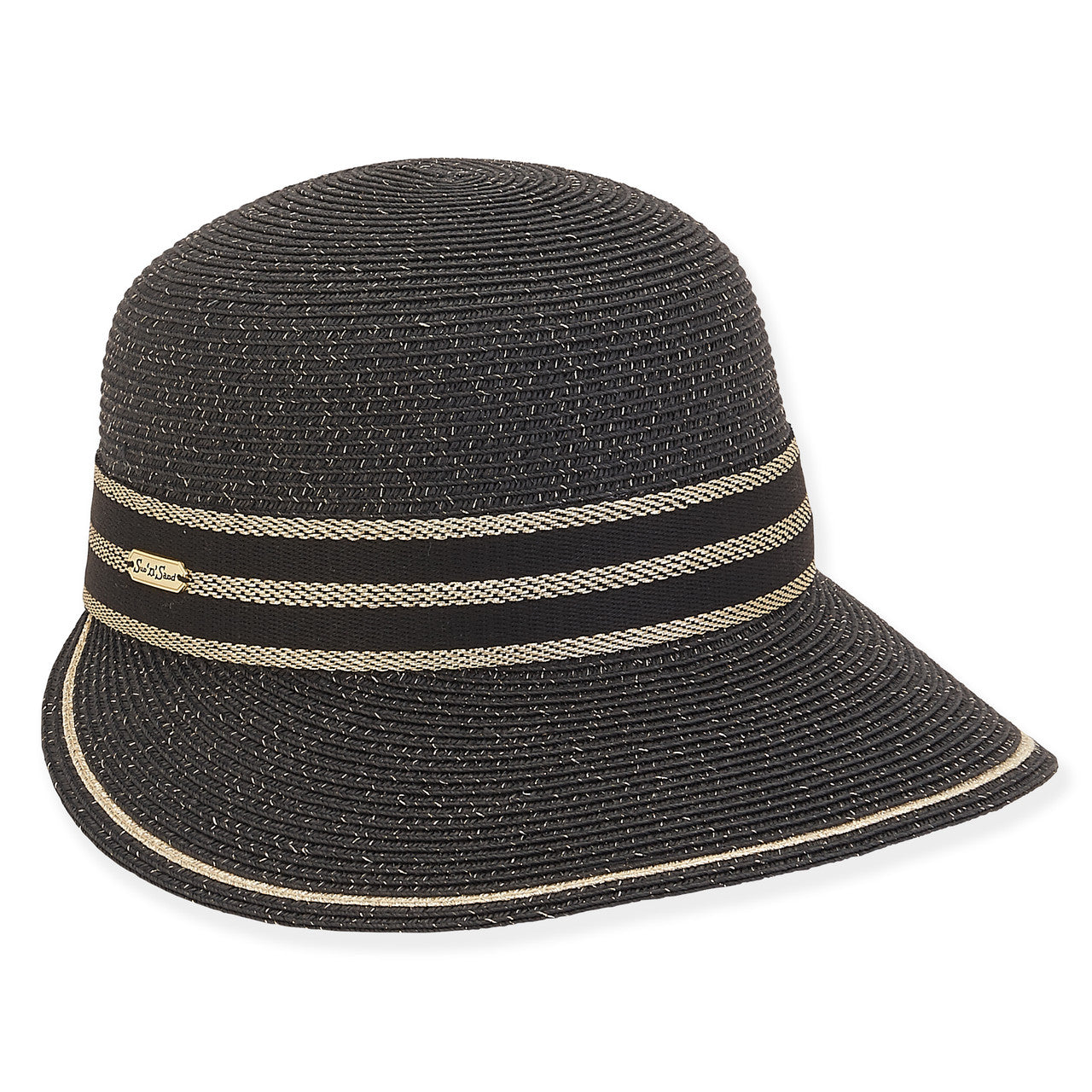 Metallic Straw Cap for Women, UPF50 - Sun 'N' Sand Hats Facesaver Hat Sun N Sand Hats HH2707B Black/Gold M/L (58 cm) 