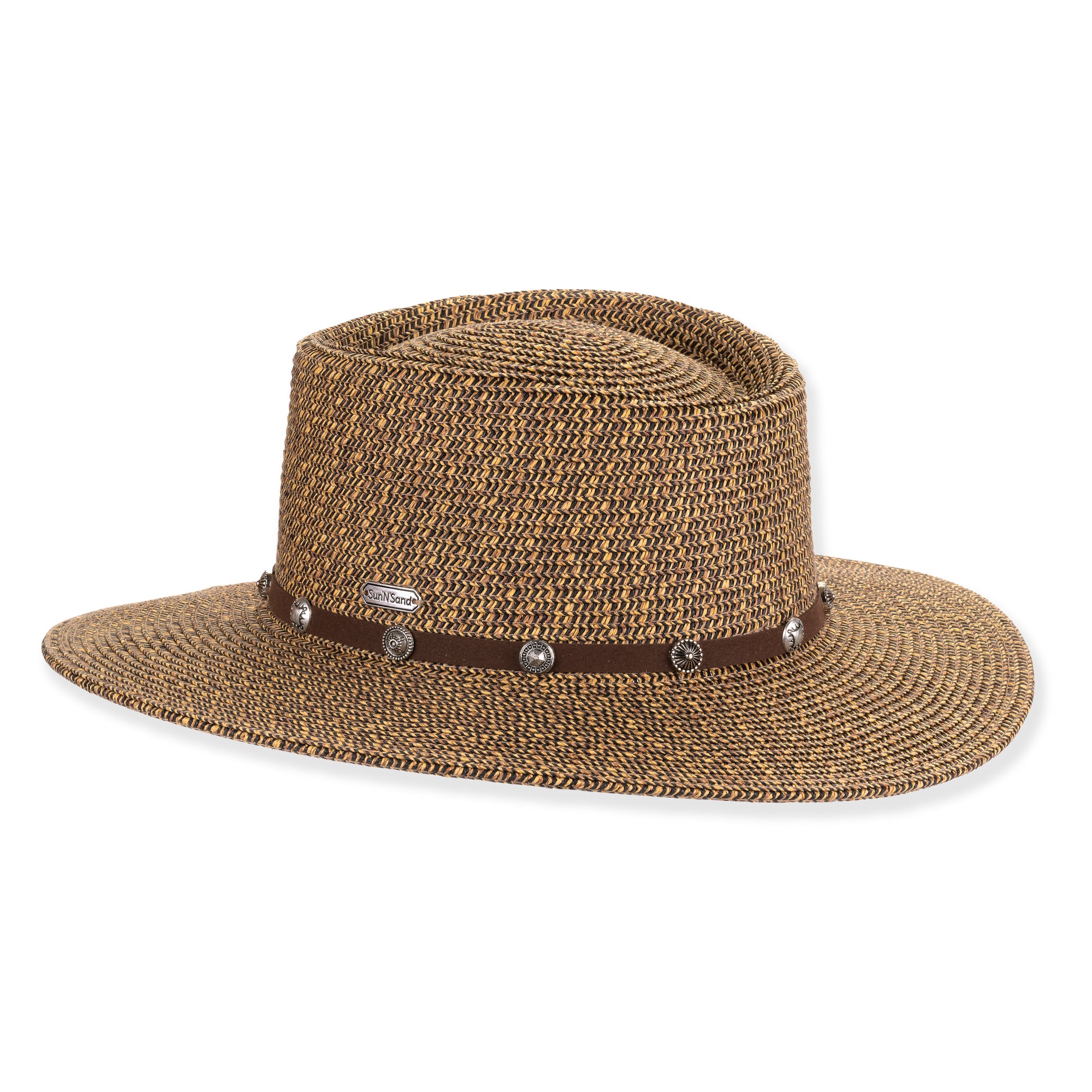 Multi-Tone Straw Gaucho Hat with Studded Band - Sun 'N' Sand Hats