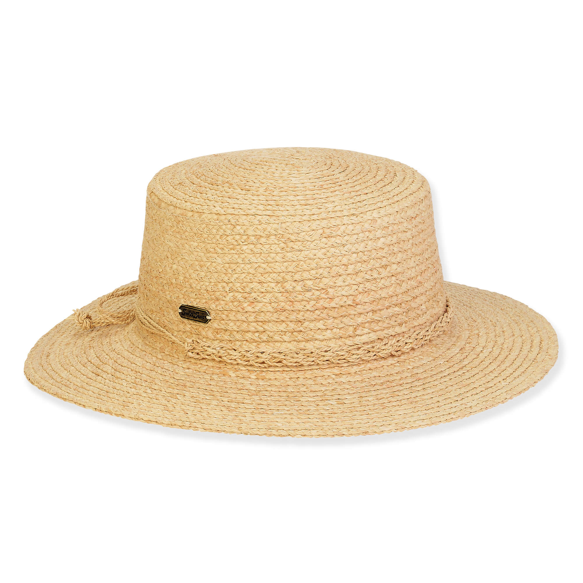 Natural Raffia Straw Boater Hat with Macrame Band - Sun 'N' Sand Hats