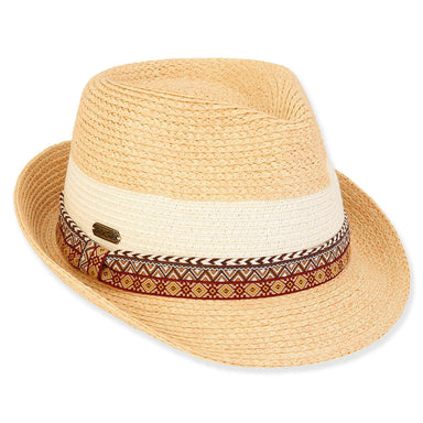 Oakley Tribal Pattern Band Straw Fedora Hat - Sun 'n' Sand® Fedora Hat Sun N Sand Hats HH3021 White / Natural OS (57 cm)