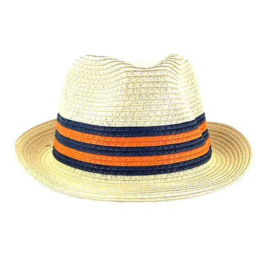 Orange and Navy Band Straw Fedora for Small Heads - Sunny Dayz™ Fedora Hat Sun N Sand Hats HKYOS197A Natural Small (54 cm) 