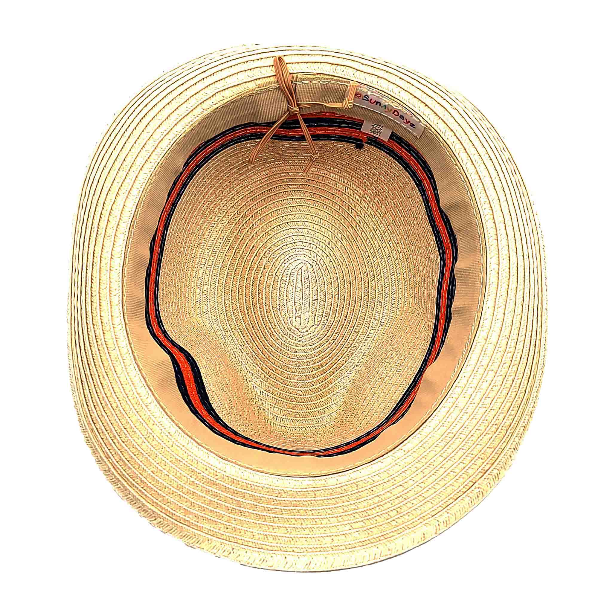 Orange and Navy Band Straw Fedora for Small Heads - Sunny Dayz™ Fedora Hat Sun N Sand Hats    