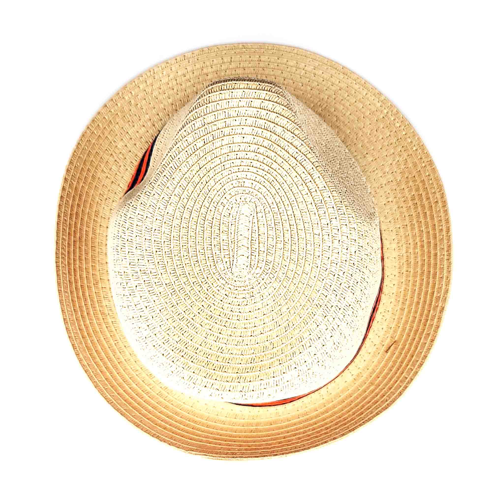 Orange and Navy Band Straw Fedora for Small Heads - Sunny Dayz™ Fedora Hat Sun N Sand Hats    