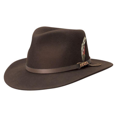 Packable Water Repellent Wool Felt Outback Hat, Small to 3XL - Scala Hats Safari Hat Scala Hats DF6CHOC1 Chocolate Small (56 cm) No Chin Strap