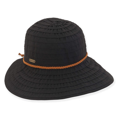 Packable Asymmetrical Brim Ribbon Hat - Sun 'N' Sand Hat Facesaver Hat Sun N Sand Hats HH2206E Black OS (57 cm) 