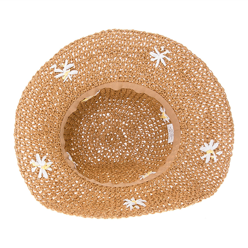 Petite Crocheted Hat with Daisies - Boardwalk Style Wide Brim Sun Hat Boardwalk Style Hats    