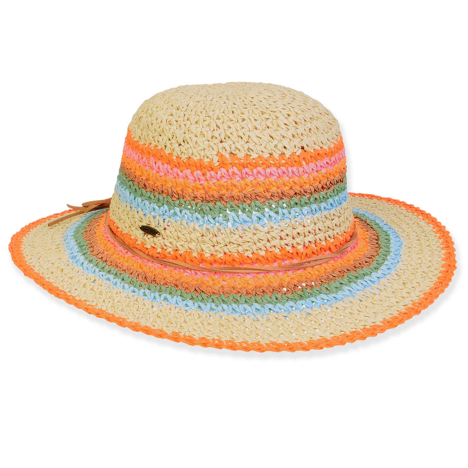 Petite Crocheted Straw Hat with Stripes - Sunny Dayz Hats