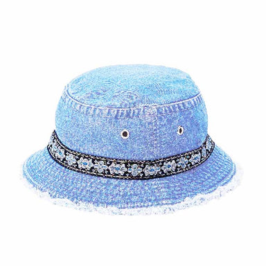 Petite Denim Bucket Hat with Metallic Band for Small Heads, Bucket Hat - SetarTrading Hats 