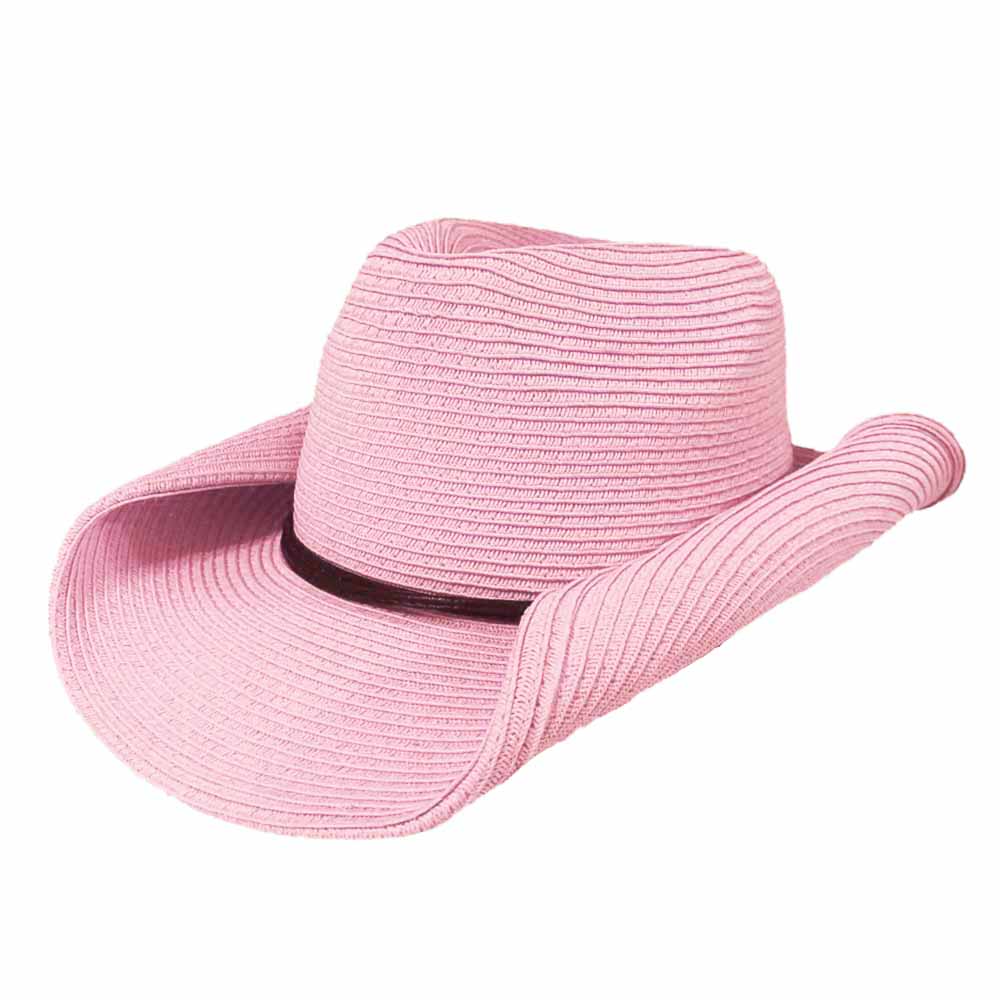 Petite Size Straw Cowboy Hat with Chin Cord - Boardwalk Style Cowboy Hat Boardwalk Style Hats DA2958-PNK Pink Small (55 cm)