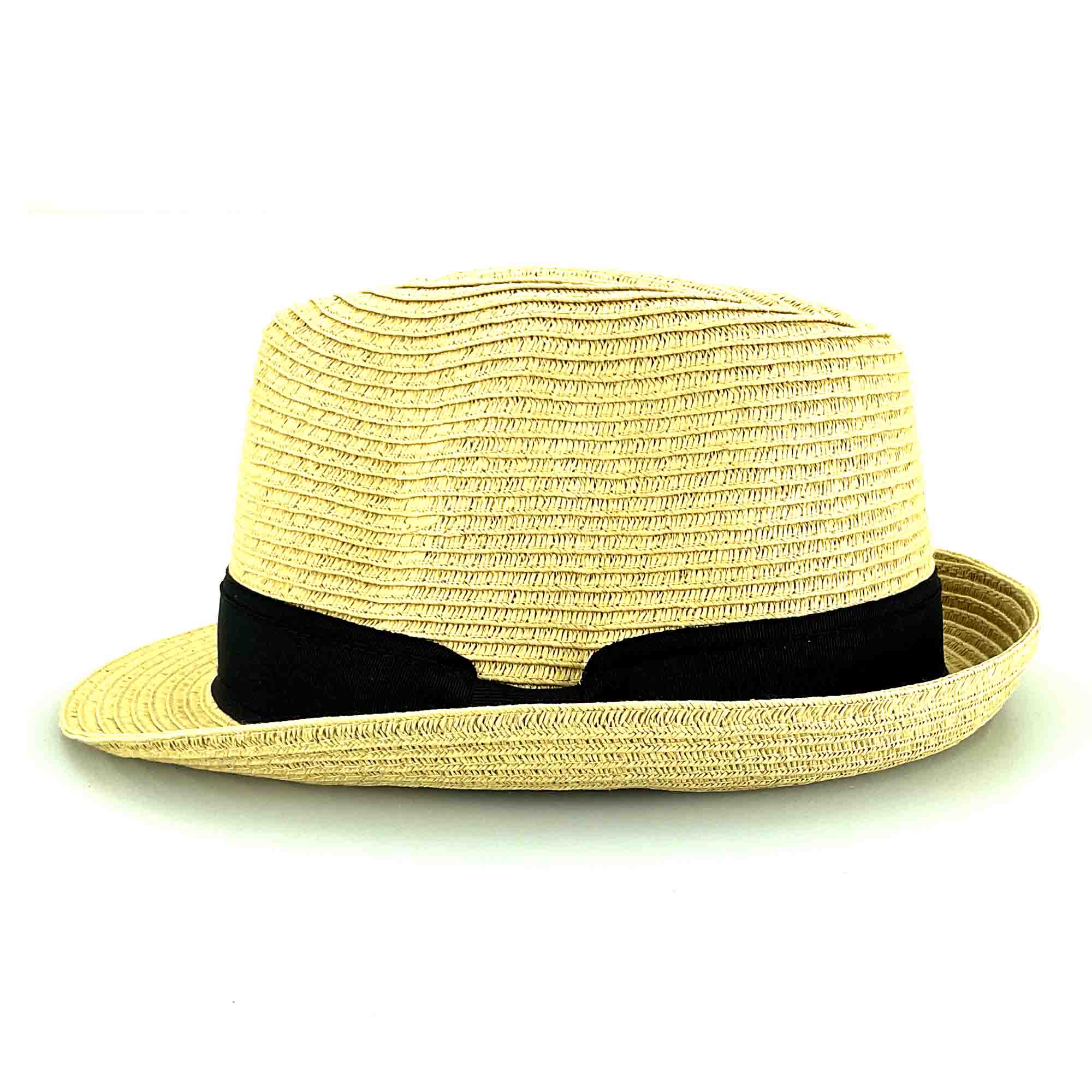 Petite Straw Fedora Hat with Black Band - Jeanne Simmons Hats, Fedora Hat - SetarTrading Hats 