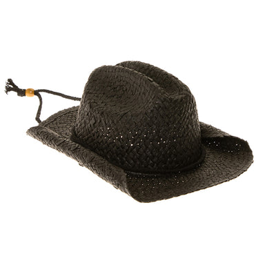 Petite Woven Straw Cowboy Hat with Chin Cord - Boardwalk Hats Cowboy Hat Boardwalk Style Hats DA2971-BLK Black Small (54 cm)