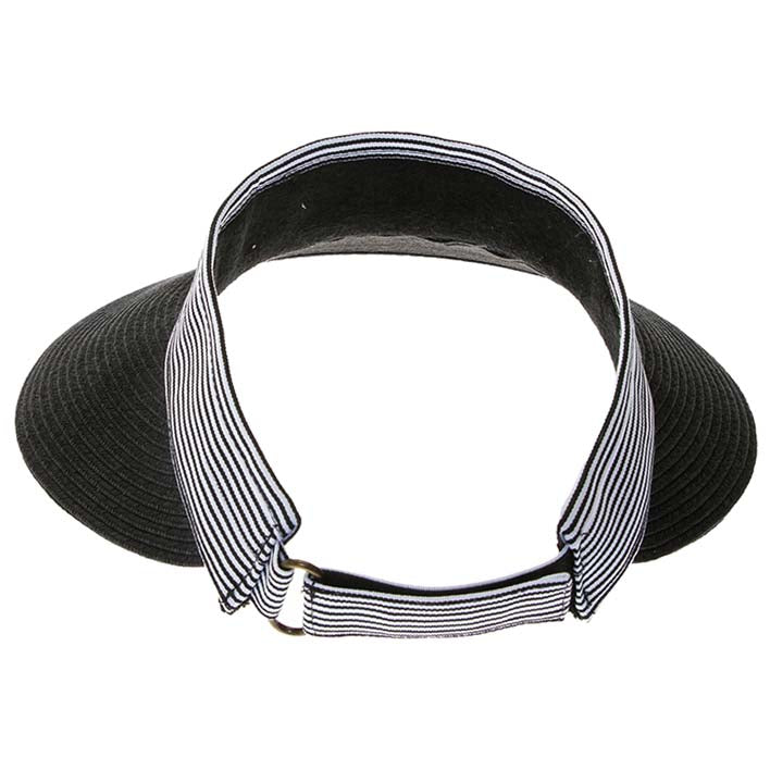 Pin Striped Band Straw Sun Visor, 4" Bill, S-M Size - Boardwalk Style Visor Cap Boardwalk Style Hats