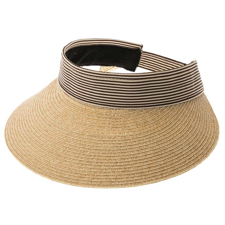 Pin Striped Band Straw Sun Visor, 4" Bill, S-M Size - Boardwalk Style Visor Cap Boardwalk Style Hats DA1362-NAT Natural
