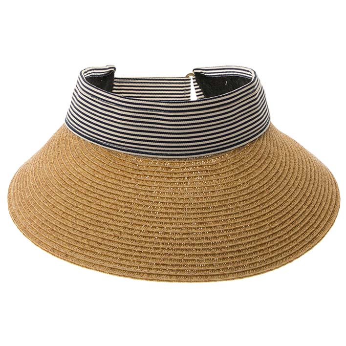 Pin Striped Band Straw Sun Visor, 4" Bill, S-M Size - Boardwalk Style Visor Cap Boardwalk Style Hats