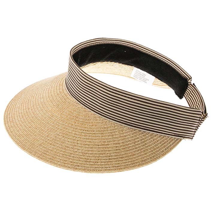 Pin Striped Band Straw Sun Visor, 4" Bill, S-M Size - Boardwalk Style Visor Cap Boardwalk Style Hats