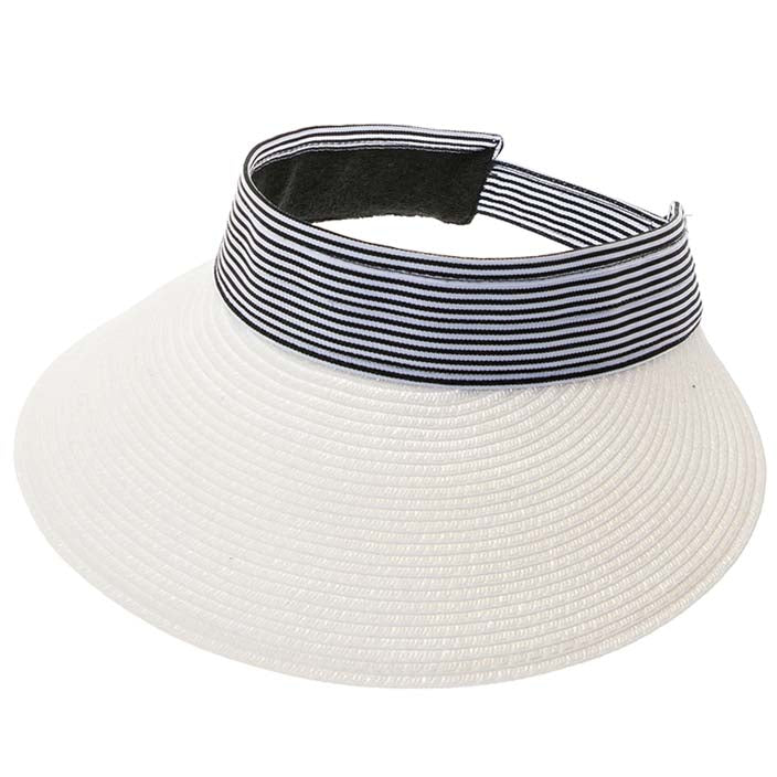 Pin Striped Band Straw Sun Visor, 4" Bill, S-M Size - Boardwalk Style Visor Cap Boardwalk Style Hats DA1362-WHT White