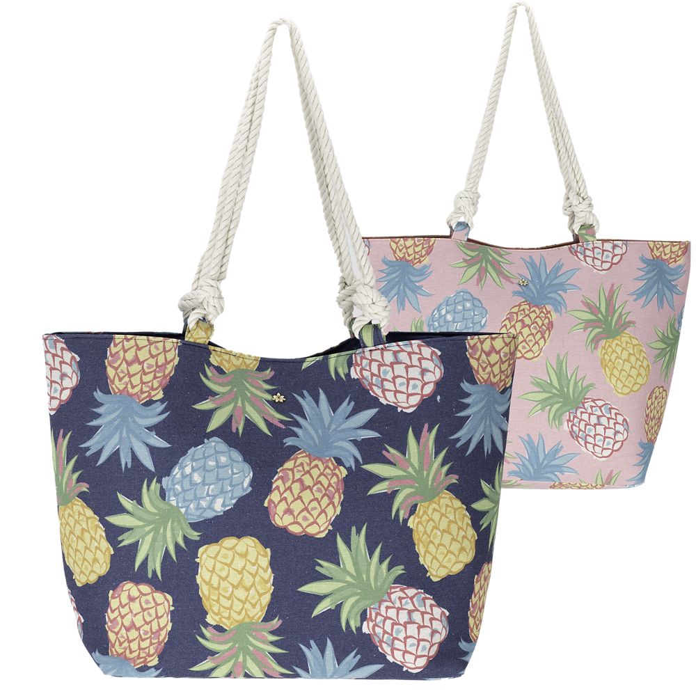 Pineapple Print Tote with Twisted Rope Handles - Cappelli Straworld Bags Bags Cappelli Straworld BAG1263-NAVY Navy