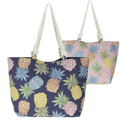 Pineapple Print Tote with Twisted Rope Handles - Cappelli Straworld Bags Bags Cappelli Straworld BAG1263-NAVY Navy