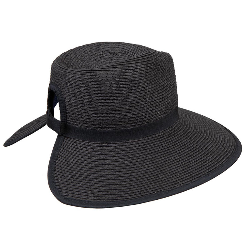 Ponytail Hole Fedora for Large Heads - Karen Keith Hats Facesaver Hat Great hats by Karen Keith BT14CB-A Black L/XL 