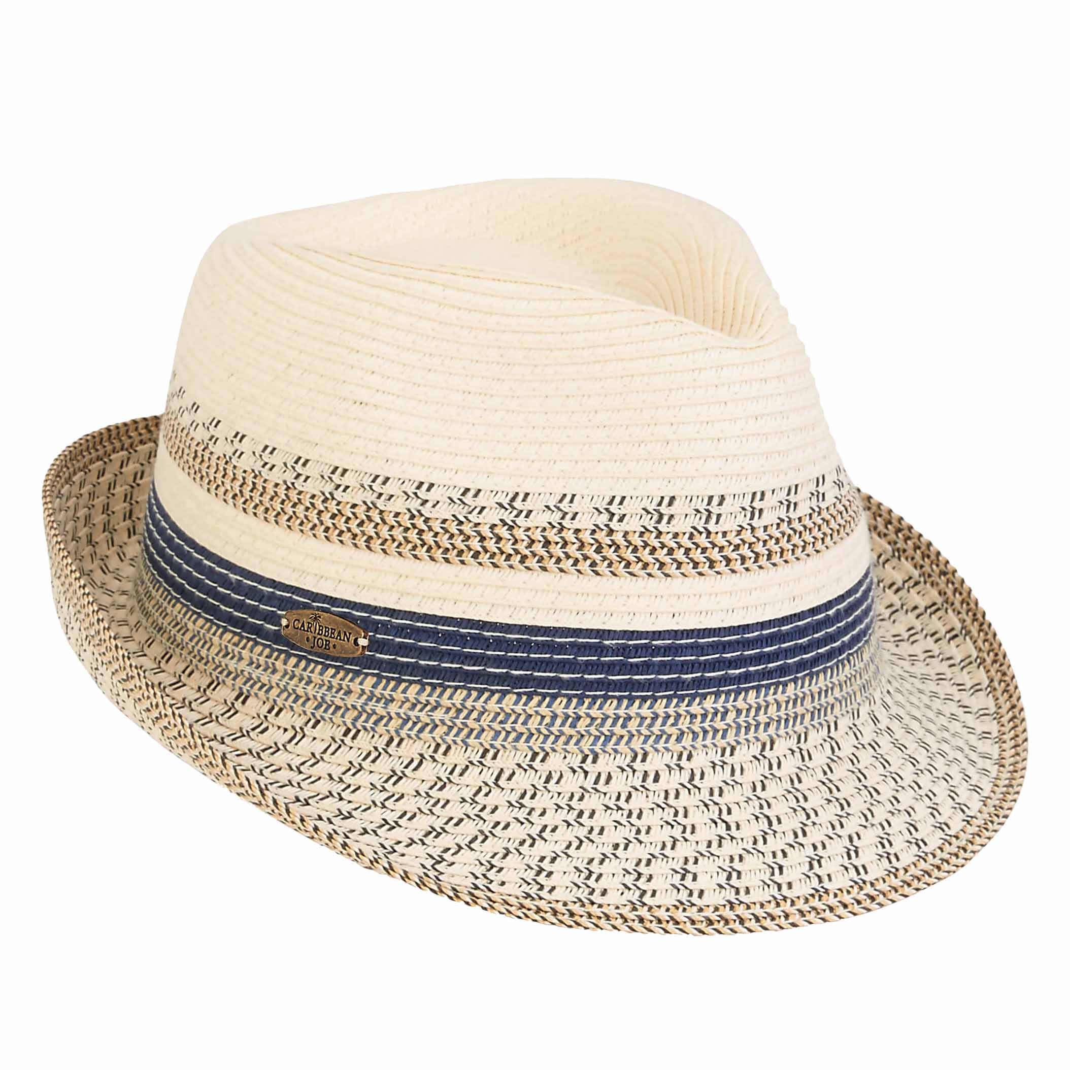 Quiberon Ivory and Blue Plaited Straw Fedora - Caribbean Joe Hats Fedora Hat Sun N Sand Hats HCJ367 Ivory / Blue OS (58 cm)