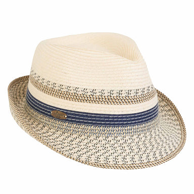 Quiberon Ivory and Blue Plaited Straw Fedora - Caribbean Joe Hats Fedora Hat Sun N Sand Hats HCJ367 Ivory / Blue OS (58 cm)